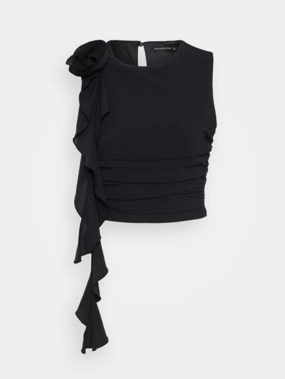 Abercrombie & Fitch Black One-Shoulder Ruffle Crop Top